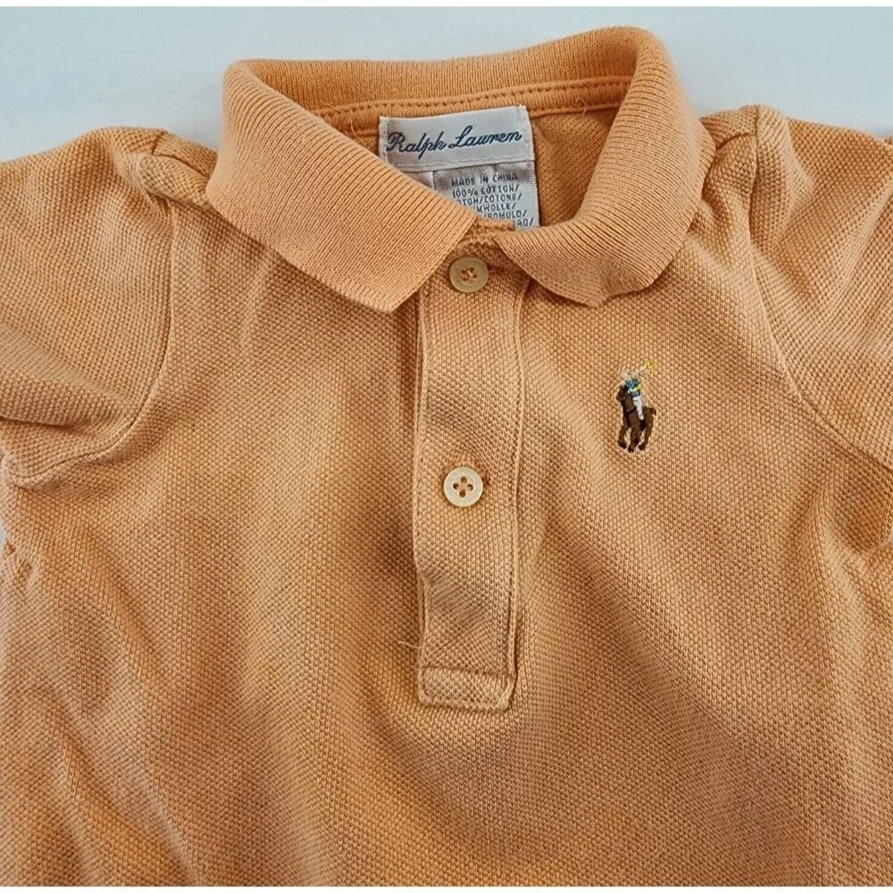Ralph Lauren Orange Short Sleeve Pony‎ Logo Polo Romper One Piece Baby Size 6M